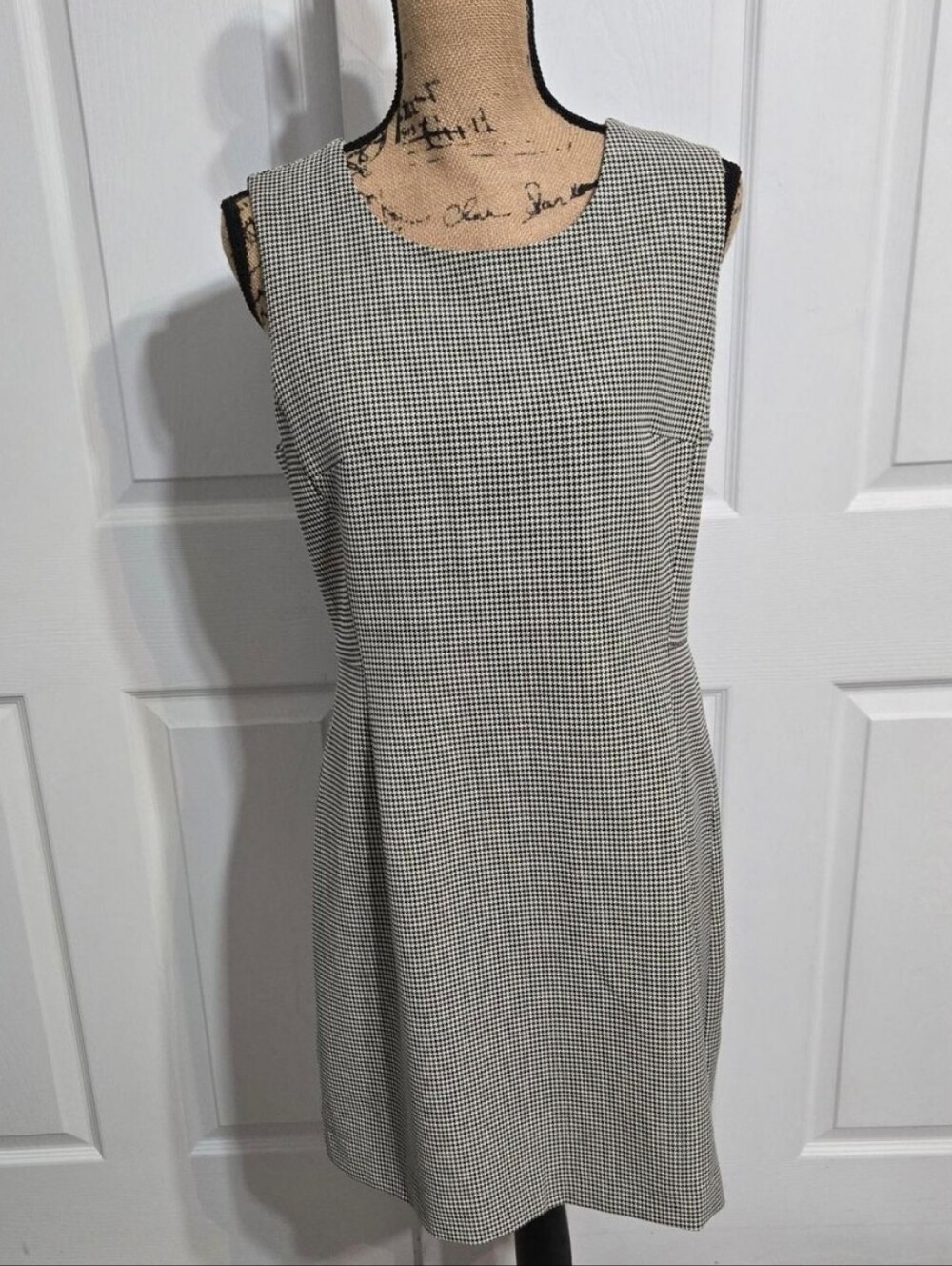 Macy's Black & White Houndstooth Sleeveless Sheath Dress